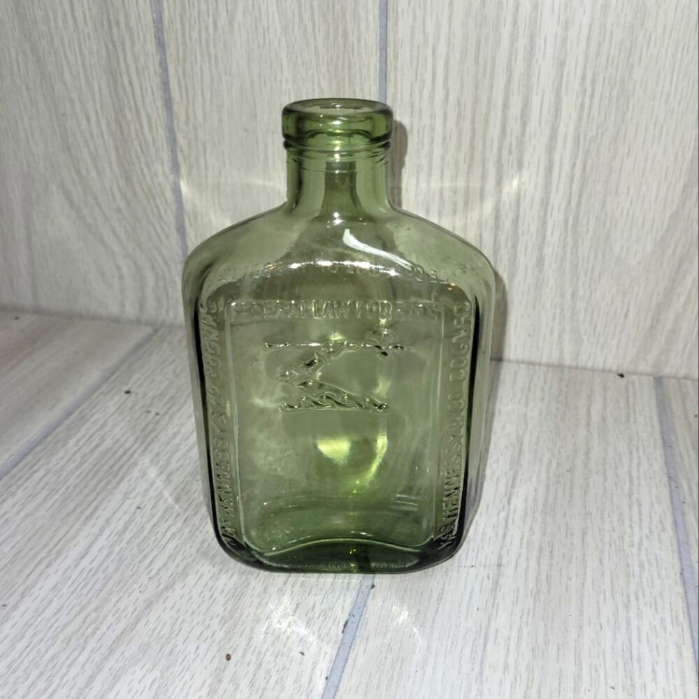 Vntg Prohibition Era Jas Hennessey Cognac Green Glass Bottle Rare Liquor Bottle
